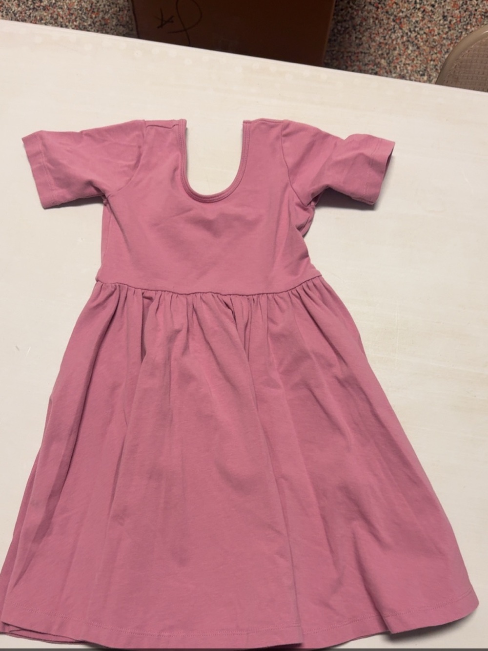 Girls' Short Sleeve Gathered Pink Dress